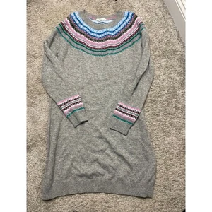 Boden Fair Isle Knit Sweater Dress Gray Blue Pink Size 12 US Long Sleeve - Picture 1 of 3