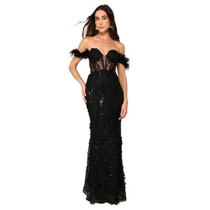 Lulus Women's Midnight Sparkle Embroidered Feather Bustier Maxi Dress Size XS - Picture 1 of 13