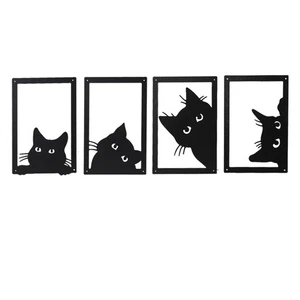 4 Stück Metall Schwarze Katze Wandbild Deko Metall Wanddeko Katze Wandbild für Liv... - Bild 1 von 7