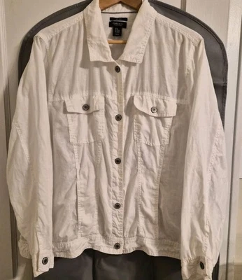 Jones New York Size 2X Jacket Linen Women's White - Image 1 of 4