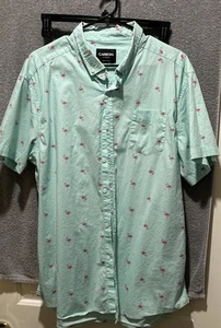 Camicia uomo carbonio x bottoni grandi rosa fenicottero verde manica corta tasca classica - Foto 1 di 3