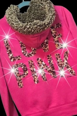 Chaqueta con Capucha H2F De Colección Victoria's Secret ROSA VS Piel de Leopardo Secuencia Dorada M o L Foto 1 de 4
