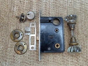 Antique Corbin Exterior Mortise Lock & Glass Door Knob Set - Picture 1 of 7