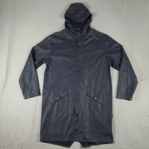 Rains Jacket Mens Size XS/S Blue Long Rain Jacket Hooded Unisex - Picture 1 of 12