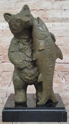 Oso Pescador Bronce Escultura Estatua con Letrero de Bienvenida Jardín Firmado Milo Figura Foto 1 de 4