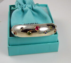 Tiffany & Co Silver 18K Gold Tourmaline Peridot Etoile Sapphire Cuff Bracelet