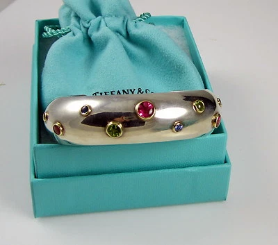 Tiffany & Co Silver 18K Gold Tourmaline Peridot Etoile Sapphire Cuff Bracelet - Image 1 of 4