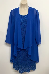 Eve Hunter Dress + Chiffon Jacket Size 22 Blue Lace Sequin Midi Evening Wedding - Picture 1 of 20