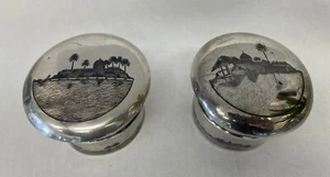 Two Rare Antique Iraqi Sterling Silver Niello Tea Caddies - Picture 1 of 12