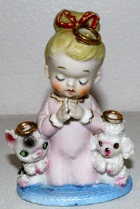 Estatuilla de Ángel Orador Napco con Gato y Caniche 5" Pegatina Original Parcial Rara - Imagen 1 de 14