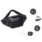 Leather Fanny Pack Multi Zippered Waist Bag Hip Belt Purse Black Pouch New