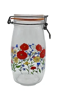 ARC GLASS CANISTER JAR 1.5 Liter Wild Poppy  Signed R. Carman 1970's France VTG - Picture 1 of 11