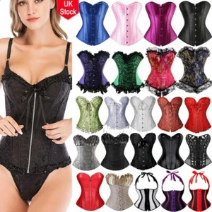 Size 6~24 Women Black Overbust Boned Corset Top Burlesque Basque Lace-Up Costume - Picture 1 of 34
