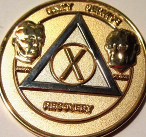 Gold silver Bi Founders Bill Bob Alcoholics Anonymous AA 10 Year Medallion Token - Picture 1 of 10