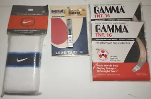 Lotto accessori tennis, corde gamma, nastro piombo, braccialetti NIKE doppi larghi - Foto 1 di 12