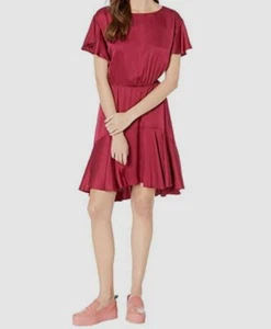 $199 Vestido para mujer Nevereven rojo satinado manga corta aleteo talla L - Imagen 1 de 2