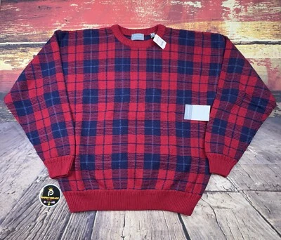 Suéter De Colección Lord & Taylor Para Hombres XL 90s Nuevo Con Etiquetas Rojo Tejido a Cuadros Stock Muerto Algodón Preppy Foto 1 de 4