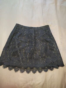 J Crew Womens Zip Back Solid Floral Lace A-Line Midi Skirt Black Size 2 - Picture 1 of 8