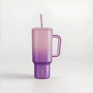 Vaso Meoky 40 oz con mango, tapa y pajita - acero inoxidable aislado, violetas - Imagen 1 de 1