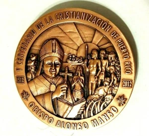 Medalla ALONSO MANSO Taino Cristiano SOC NUMISMATICA PUERTO RICO token ficha Cu - Picture 1 of 12