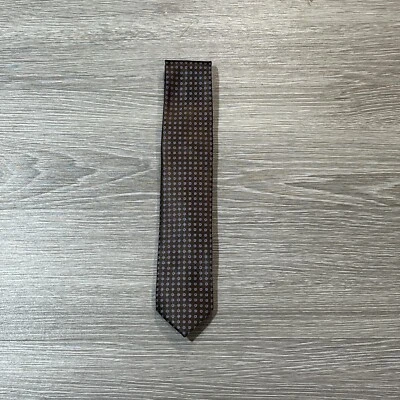 Gravata Firenze marrom seda clássica 3,5 polegadas azul vermelha design geométrico - Imagem 1 de 4