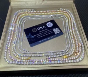 Iced out VVS1 Tennis Necklace Moissanite GRA Certified 925 Silver Gold plated - Picture 1 of 6