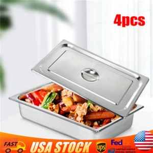 4-Pack Hotel Pans Commercial Steam Table Pan w/ Lid Stainless Steel Food Pan USA - Picture 1 of 11