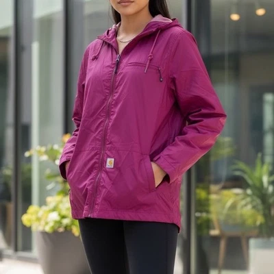 Carhartt Pink Fuschia Windbreaker Medium 8/10 Raincoat Hood Zipper - Image 1 of 4