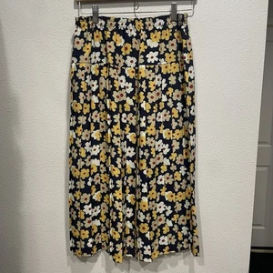VTG Schrader Floral Pleated Midi Skirt 30" Folk Flowy Hippy Elastic Waist SZ 10 - Picture 1 of 7