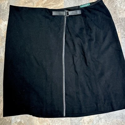 Ralph Lauren/Lauren-Falda Diseño Envolvente Negra-Forrada-Plata/Cuero Borde-Talla 18W-A++ Foto 1 de 4