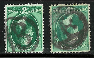 Fancy Cancel 2 Different NUMBERS 13 Cent Washington Banknotes 1871-83 US 67B53 - Image 1 of 3