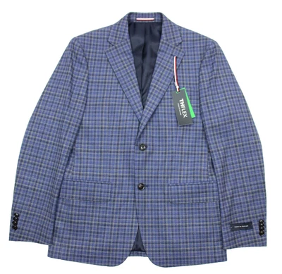 Casaco esportivo Tommy Hilfiger 36 S ajuste moderno xadrez azul TH jaqueta blazer flexível US$ 295 - Imagem 1 de 4