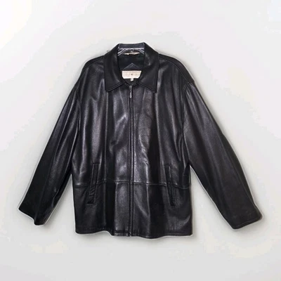 Chaqueta de Cuero Negra Joseph Abboud Para Hombres XL Cremallera Completa Cuello Bolsillos Cuero Suave Foto 1 de 4