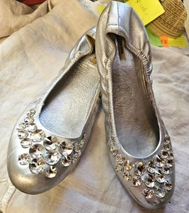 Miu Miu silver ballet flat prism crystal embellished, elastic heel Italy sz 38.5 - Picture 1 of 8