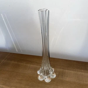 Art Glass Bud Vase Clear Elephant Foot Base 11.5” Tall Vase Twisted Stem Pulled - Picture 1 of 5
