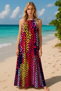 Trina Turk XXL Multicolor Abstract Halter Maxi Dress Sleeveless - Picture 1 of 10