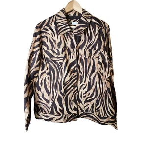 COROLE LITTLE Brown Black Zebra Animal Print Linen Blazer Jacket SZ 2X - Picture 1 of 7
