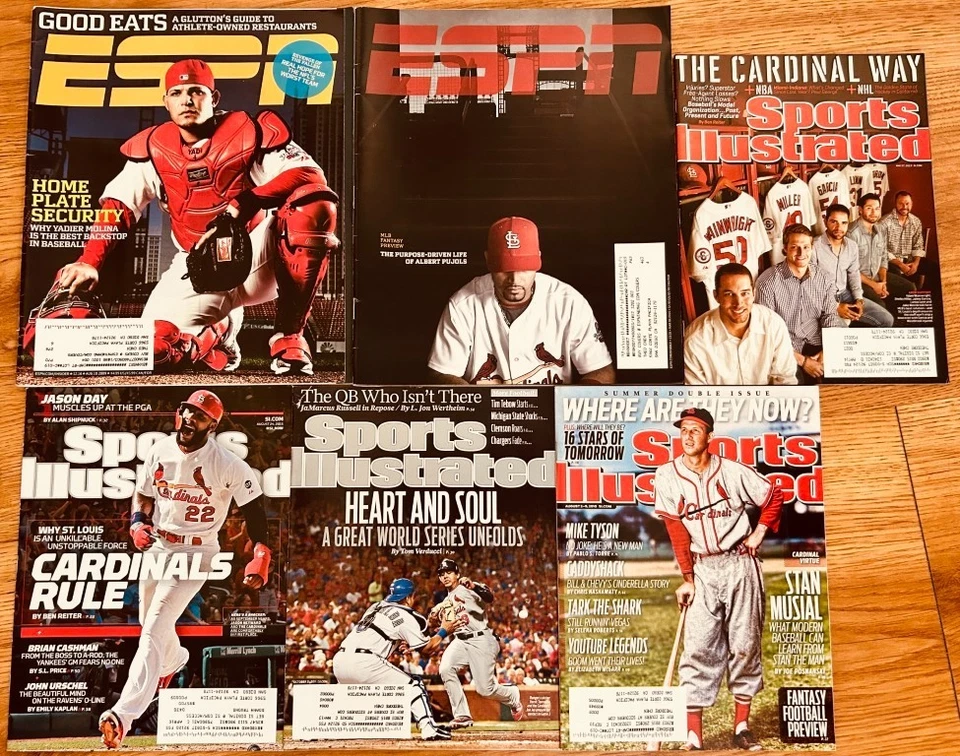 6 Cardinals Sports Illustrated ESPN magazines Albert Pujols Yadier Molina Musial - Image 1 of 1
