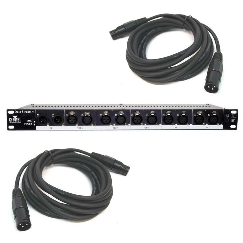 Chauvet Data Stream 4 Universal DMX-512 Optical Splitter w/ (2) 15Ft. DMX Cable - Image 1 of 1