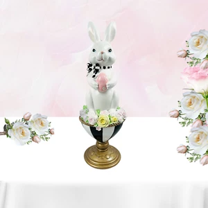 Easter Bunny Rabbit Standing in A Pedestal Egg Floral Chic Black & White New - Picture 1 of 8