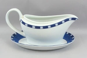 Wedgwood Meridian Blue White Gravy Sauce Boat and Stand/Saucer - Picture 1 of 8