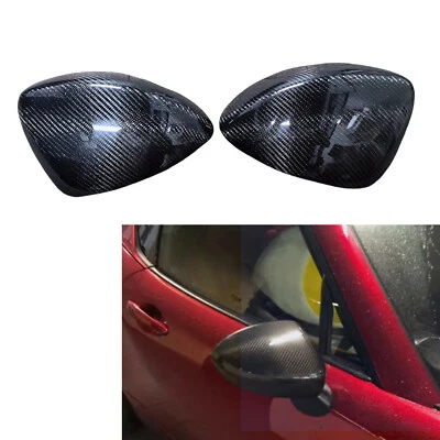 Carbon Fiber Look Car Rearview Mirror Cover Cap For Mazda MX-5 Miata 2016-2025 - Image 1 of 4
