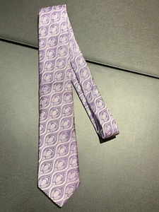IKE BEHAR Men's 100% Silk XL Necktie USA Designer PAISLEY Purple & Silver - Picture 1 of 2