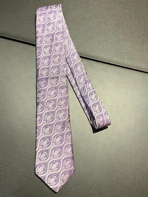 Corbata para hombre IKE BEHAR 100 % seda XL diseñador EE. UU. PAISLEY púrpura y plateada Foto 1 de 2