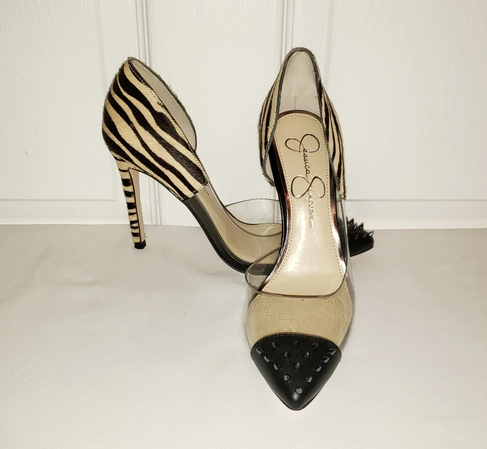 Bombas Jessica Simpson Payve 2 cebra punta tachonada vinilo transparente talla 7 M Foto 1 de 1