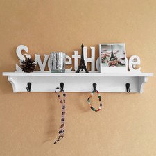 Wooden Wall Mounted Sweet Home Hanging Hanger Hooks Clothes Key Holder
