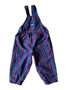 Vintage Oshkosh B'gosh Overalls 3T Vestbak Plaid Blue Purple USA Girls Bubble - Picture 1 of 10