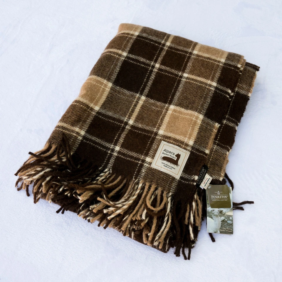 Pendleton Ombre Plaid 100 Alpaca Fringed Throw Made in USA With Tags