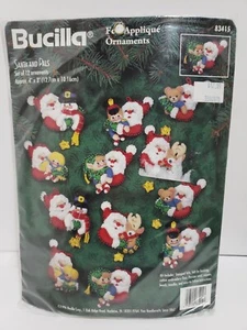 Vtg 1996 Bucilla Santa and Pals Felt Applique Xmas Ornament Kit Sequins 12 Elf - Picture 1 of 3