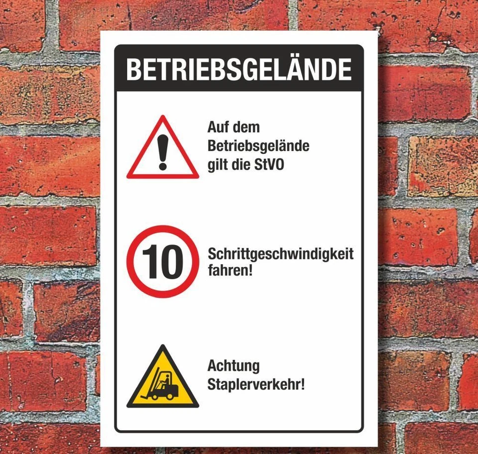 WERBEPUNKT. Schild Betriebsgelände StVO Schritt fahren Staplerverkehr 3 mm Alu-Verbund